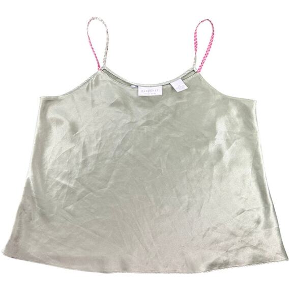 Silky Slip Cami- Green- Size Medium- Pink strap detailing- y2k casual - Picture 5 of 8